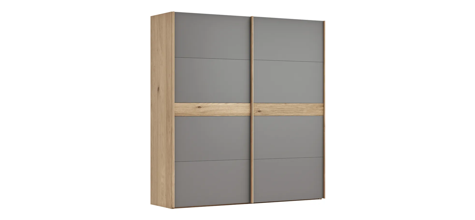 Schwebetürenschrank Viana - B ca. 212 cm, Lack, Steingrau, Riffholz, Balkeneiche 120136