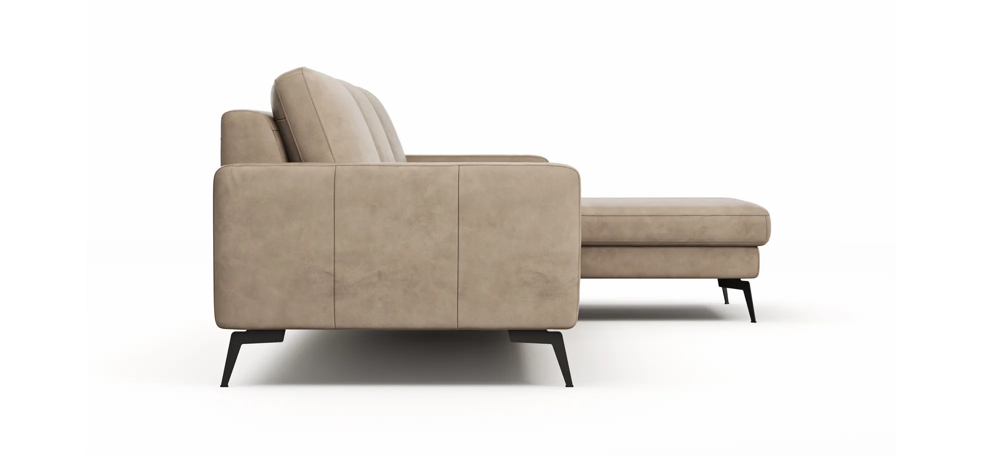 Ecksofa Enna - 3-Sitzer mit Longchair rechts, Armlehne A, Leder, Taupe