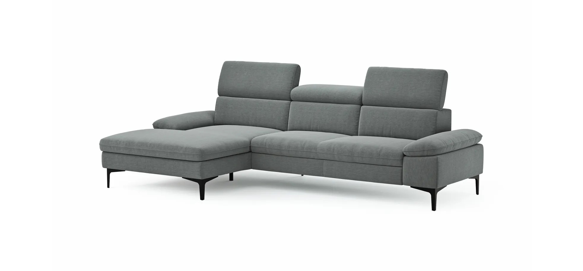 Ecksofa Felipa - Longchair links mit 2,5-Sitzer inkl. Kopfteil verstellbar, Stoff, Grau