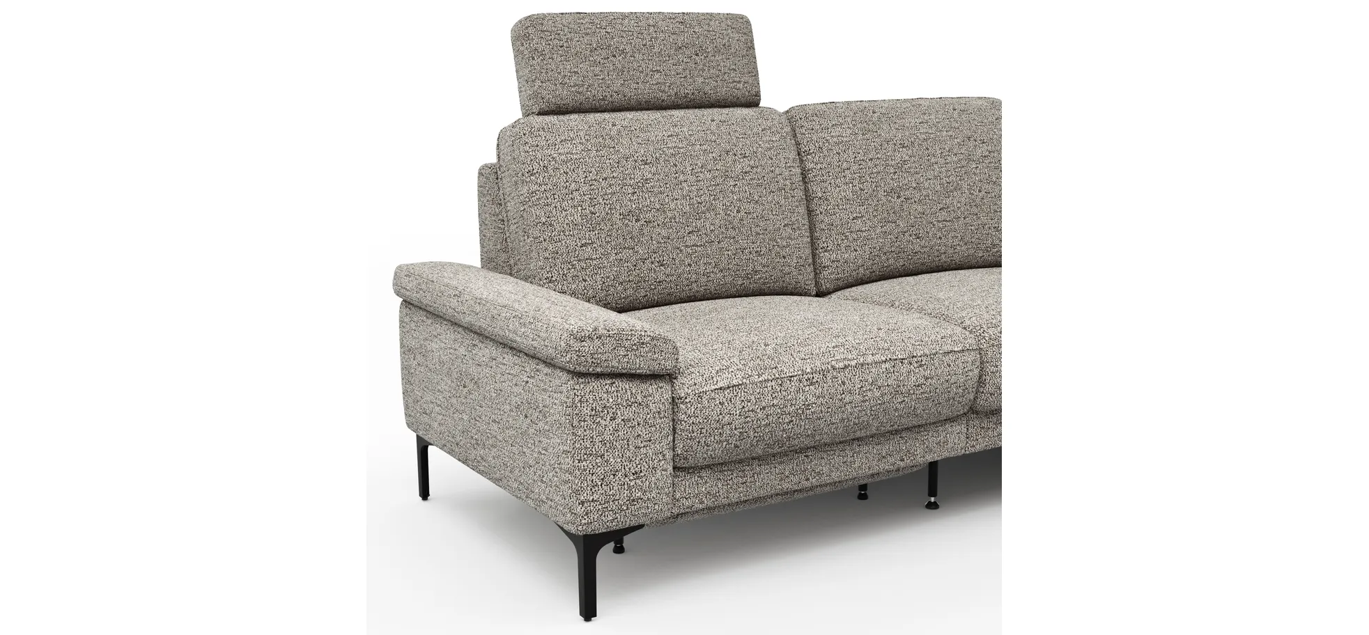 Ecksofa Matero - 2-Sitzer mit Ecke rechts inkl. Relaxfunktion motorisch und Sitzvorzug, Stoff, Graubeige