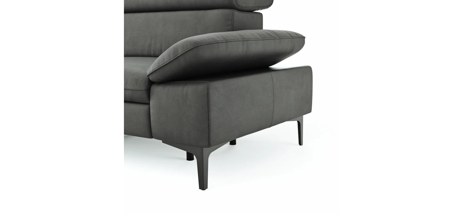 Ecksofa Felipa - Ecke links mit 2,5-Sitzer inkl. Armlehne verstellbar und Rückenlehne/Sitztiefe verstellbar (motorisch), Leder, Grau