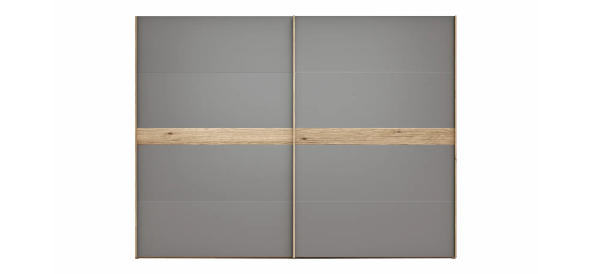 Schwebetürenschrank Viana - B ca. 301 cm, Lack, Steingrau, Riffholz, Balkeneiche