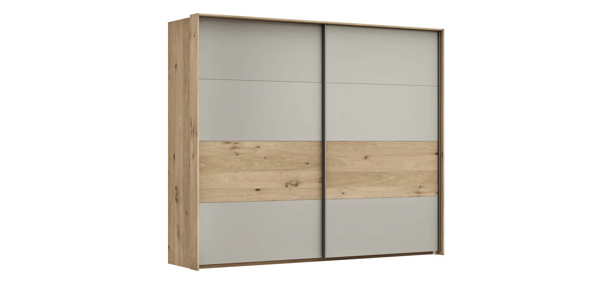 Schwebetürenschrank Viana - B ca. 248 cm, Furnier, Balkeneiche, Hellgrau 106166