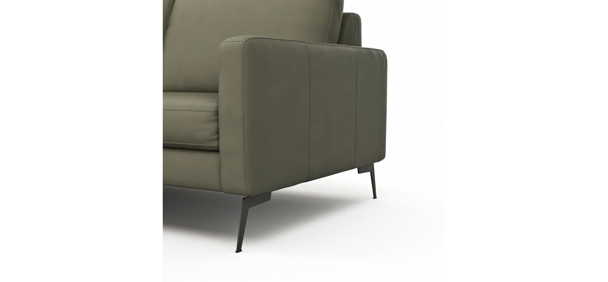 Ecksofa Enna - Longchair Links mit 3-Sitzer, Armlehne A, Leder, Olive