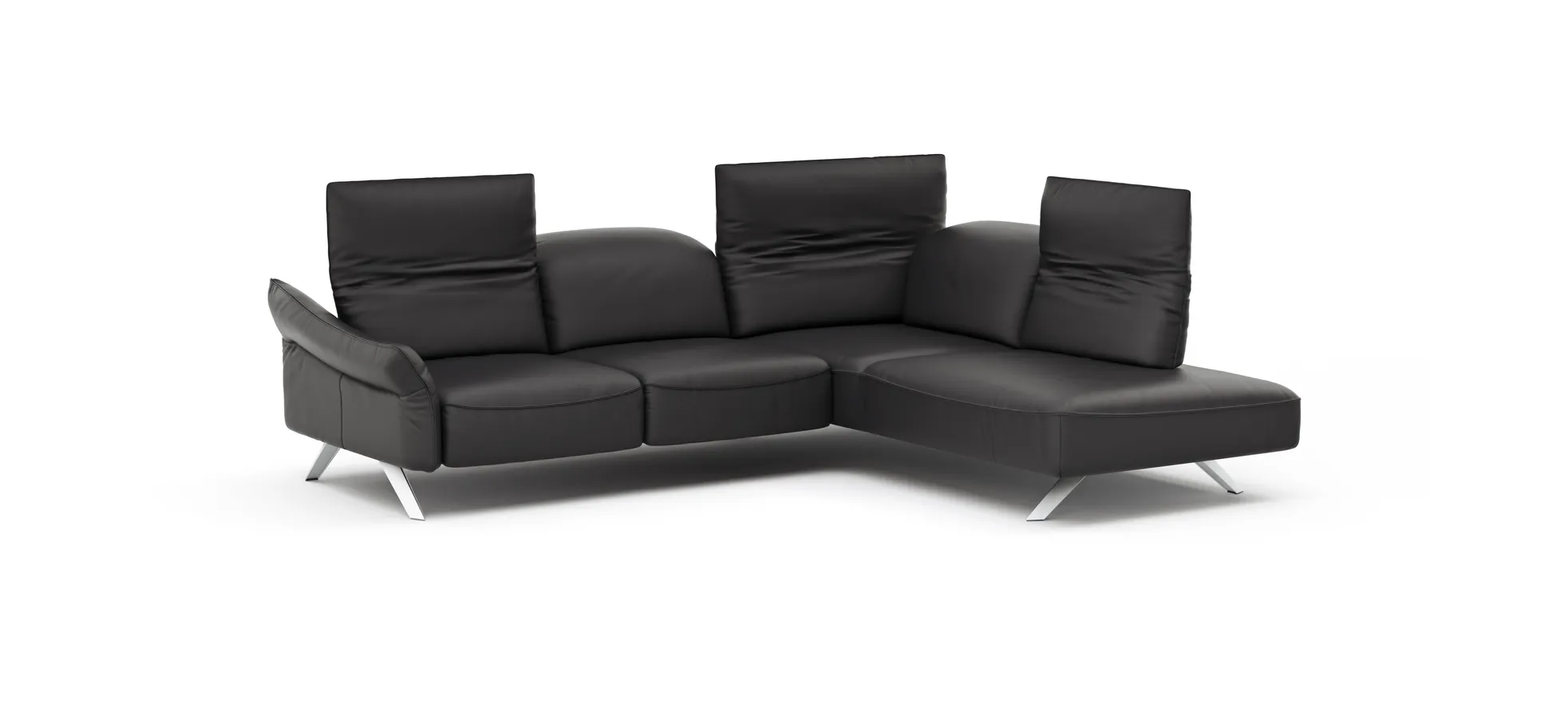 Ecksofa Bormio - 2,5-Sitzer und Ecke rechts, Kopfteilverstellung, Leder, Schwarz