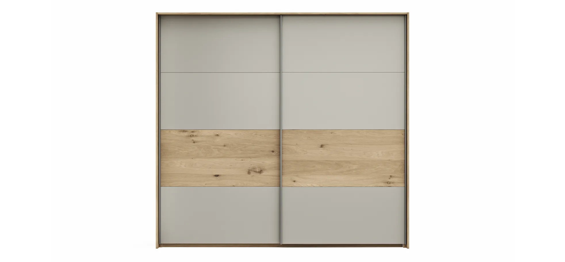 Schwebetürenschrank Viana - B ca. 218 cm, Furnier, Balkeneiche, Hellgrau