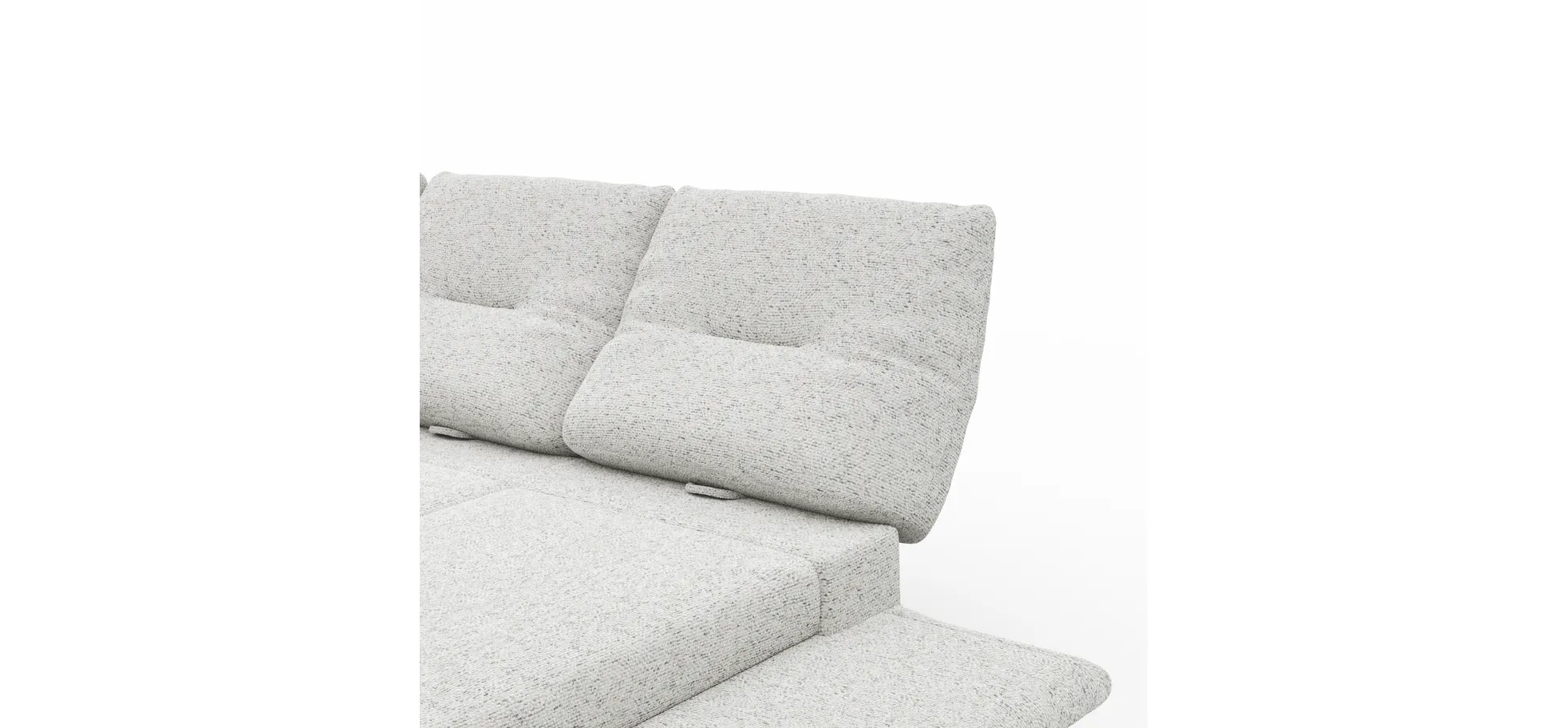 Ecksofa Lucero 2.0 - Longchair mit 2-Sitzer rechts inkl. Sitztiefenverstellung, Drehsitz und Sitztiefe verstellbar, Stoff, Offwhite