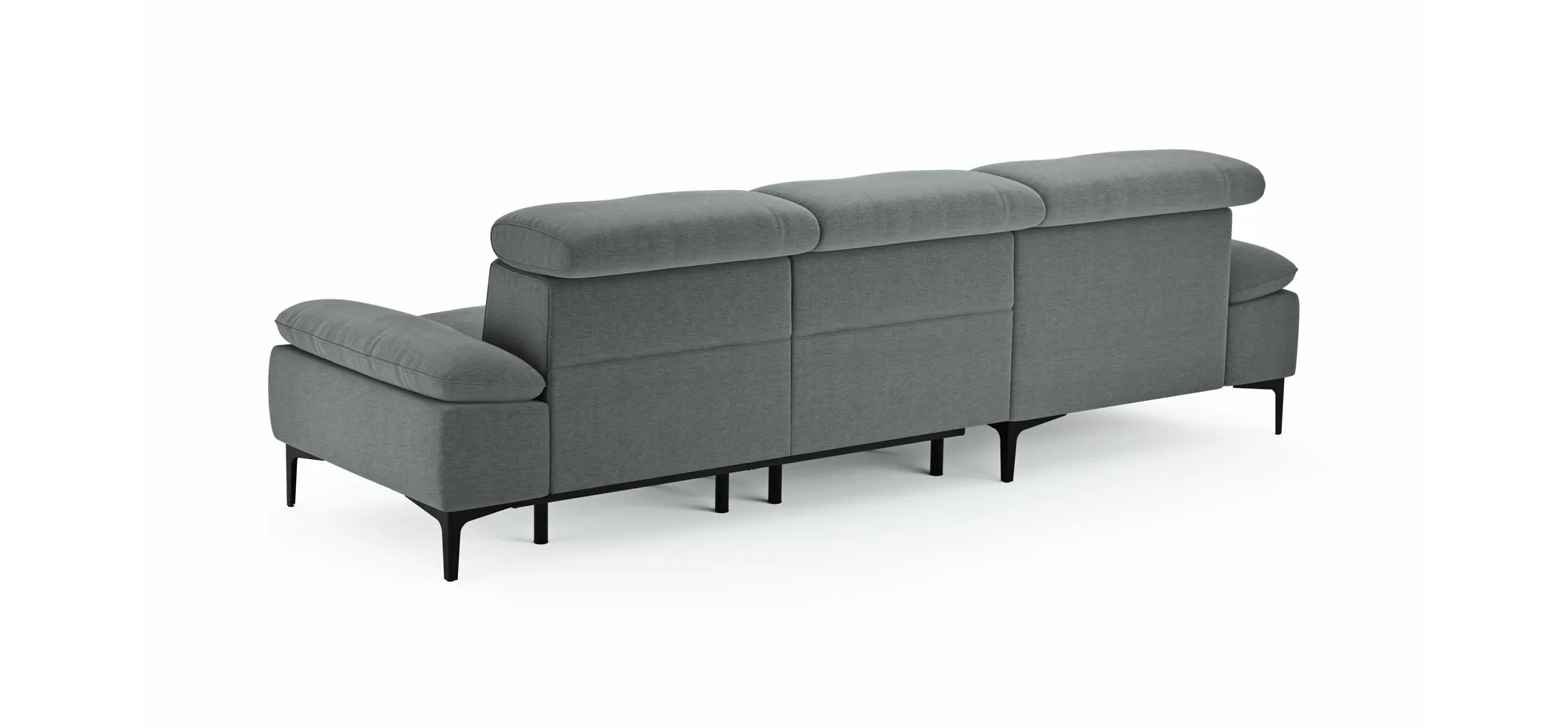 Ecksofa Felipa - Longchair links mit 2,5-Sitzer inkl. Armlehne verstellbar und Rückenlehne/Sitztiefe verstellbar (motorisch), Stoff, Grau