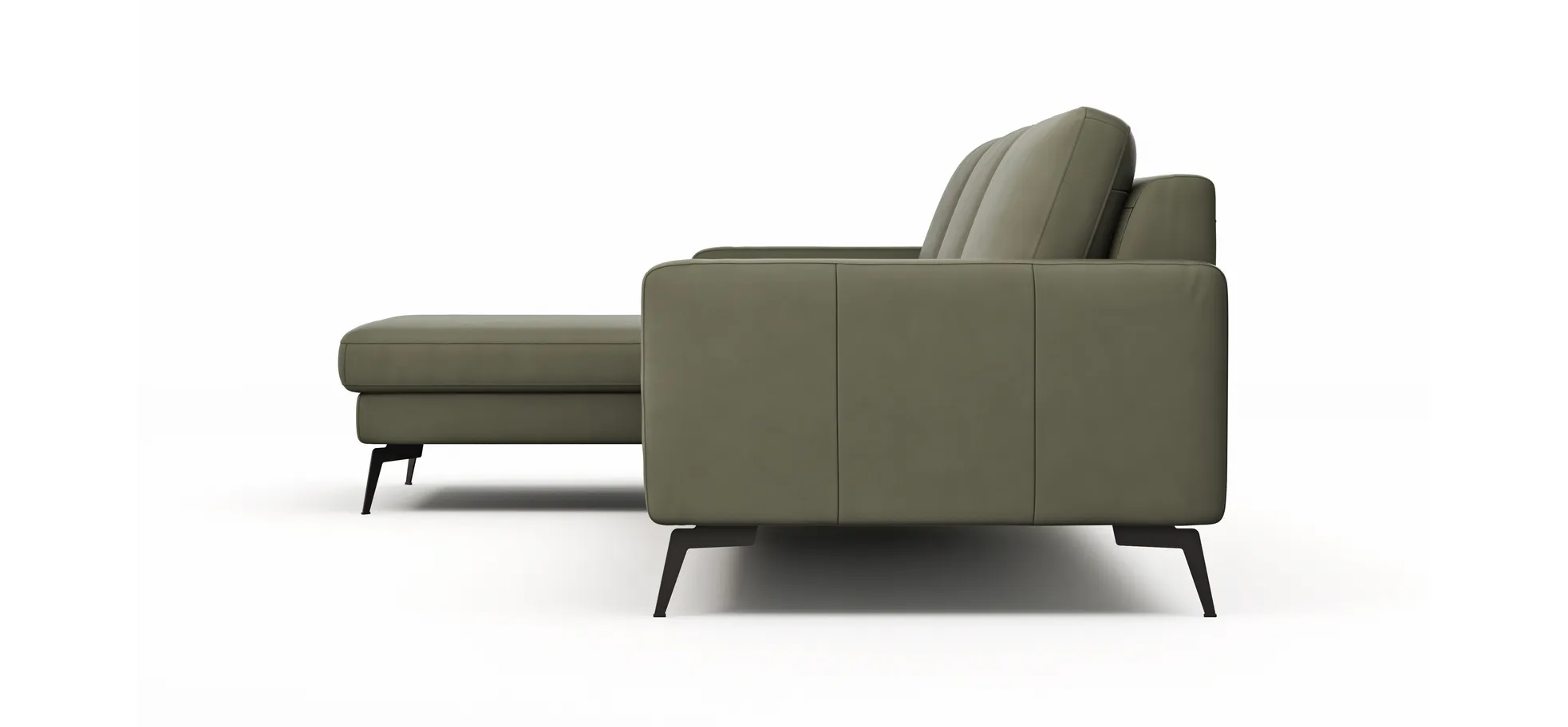 Ecksofa Enna - Longchair Links mit 3-Sitzer, Armlehne A, Leder, Olive