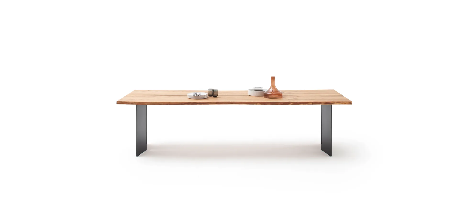 Esstisch Duna - ca. 300x100 cm, Wildeiche Massiv geölt, Stahlwange