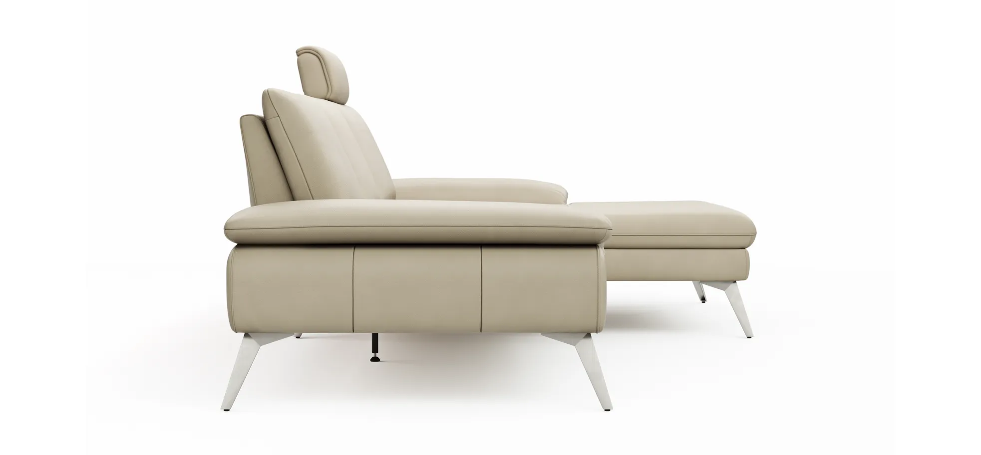 Ecksofa Collina - 2,5-Sitzer, Longchair rechts, inklusive Kopfstütze, Leder, Ecru