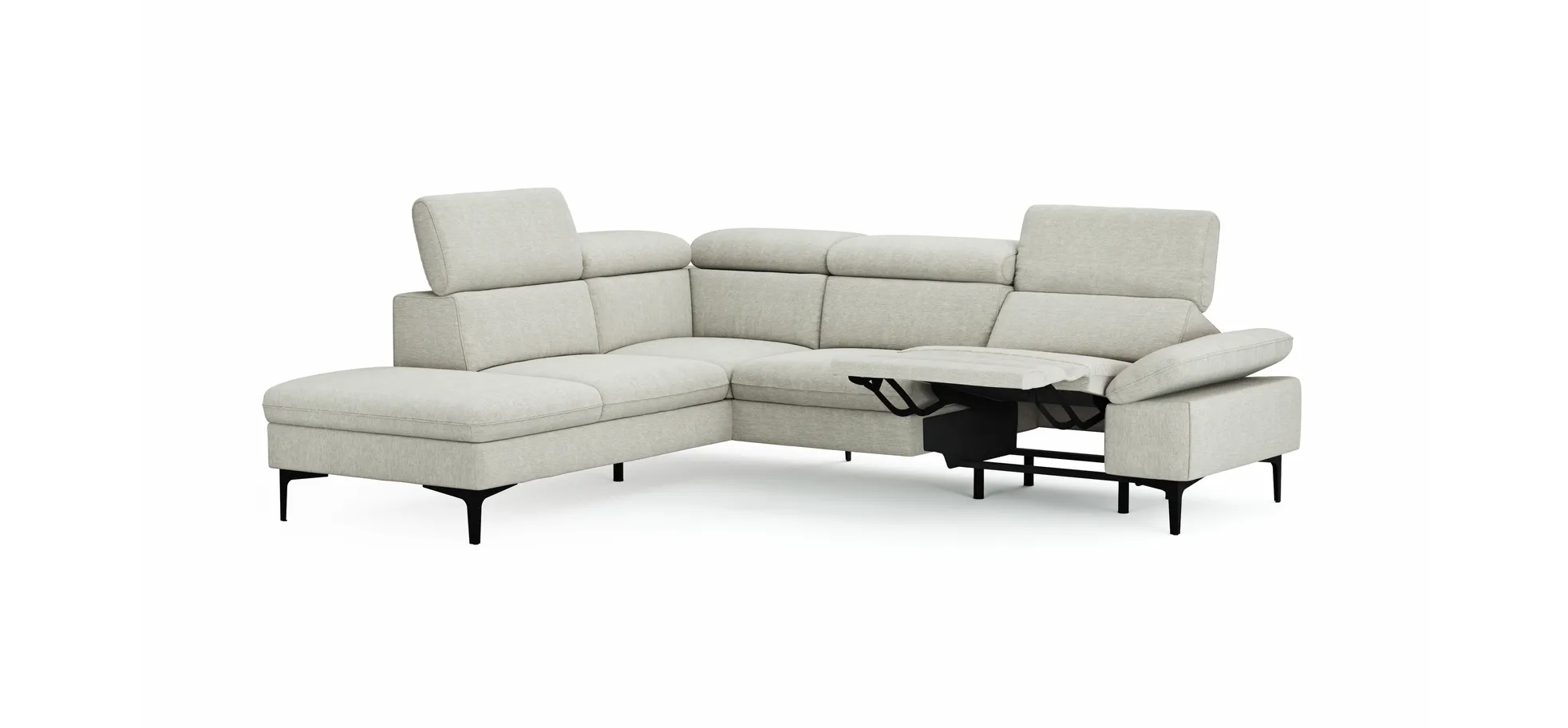 Ecksofa Felipa - Ecke links mit 2,5-Sitzer inkl. Armlehne verstellbar und Rückenlehne/Sitztiefe verstellbar (motorisch), Stoff, Natur