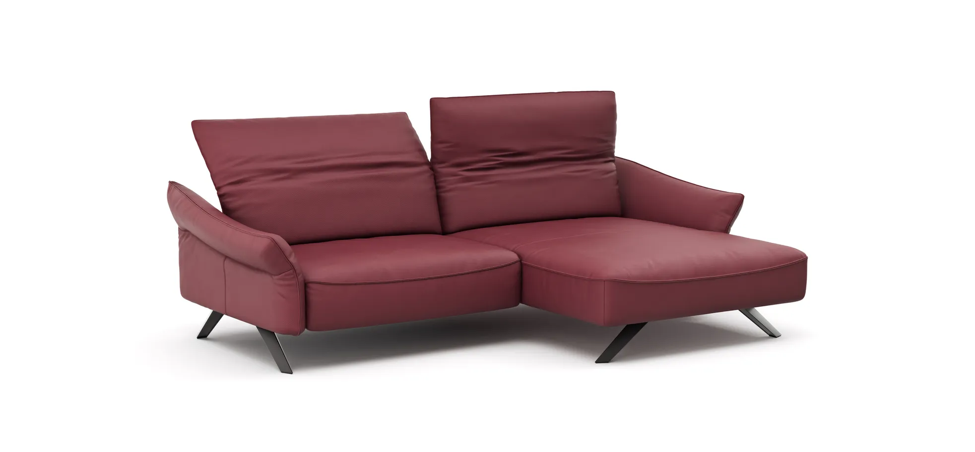 Ecksofa Bormio - 1,5-Sitzer, Longchair rechts, inkl. Kopfteilverstellung, Leder, Weinrot