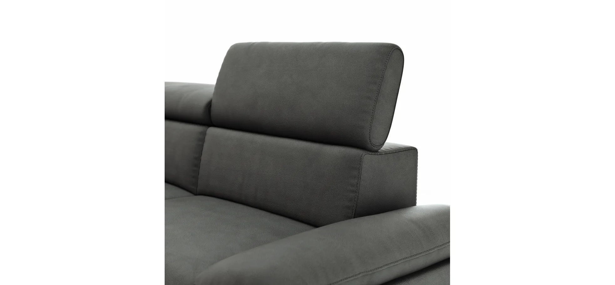 Ecksofa Felipa - Ecke links mit 2,5-Sitzer inkl. Armlehne verstellbar und Rückenlehne/Sitztiefe verstellbar (motorisch), Leder, Grau