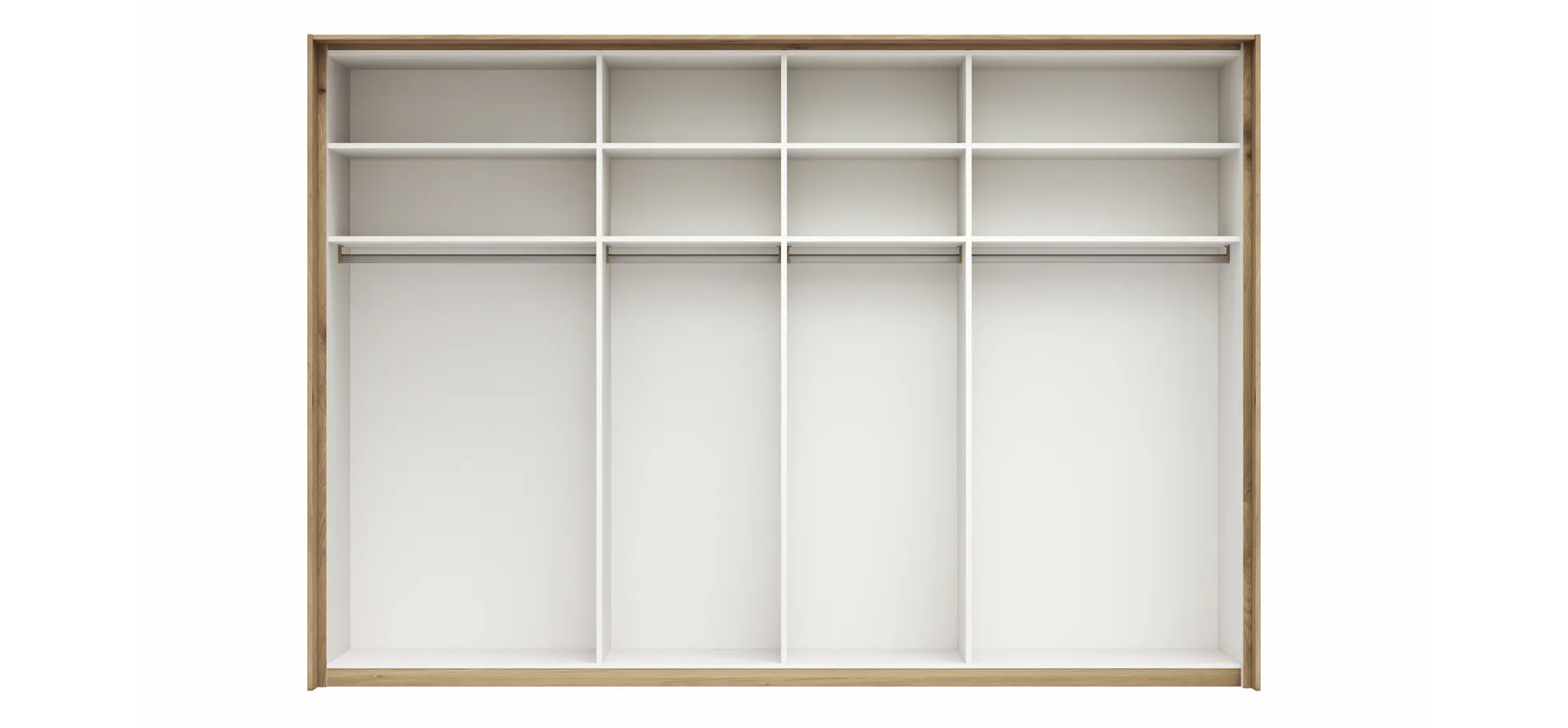 Schwebetürenschrank Viana - B ca. 308 cm, Furnier, Balkeneiche, Hellgrau
