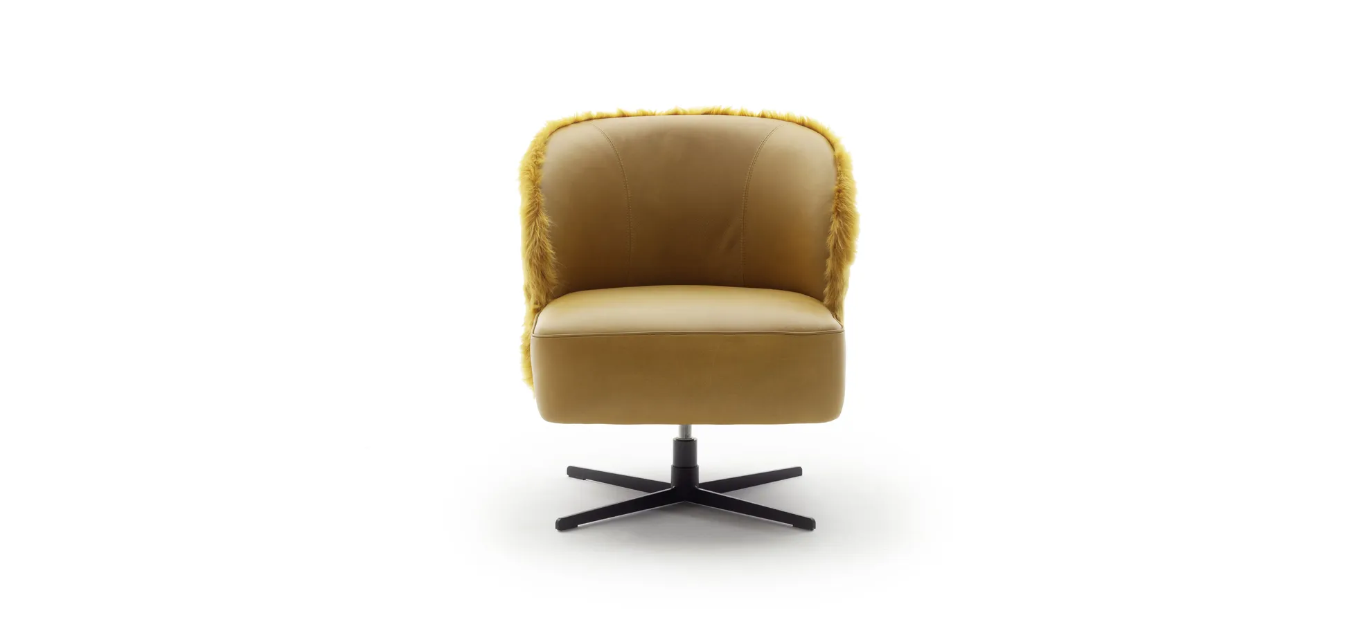 Sessel Cuneo - drehbar, Leder Kurkuma, Stoff, Gold