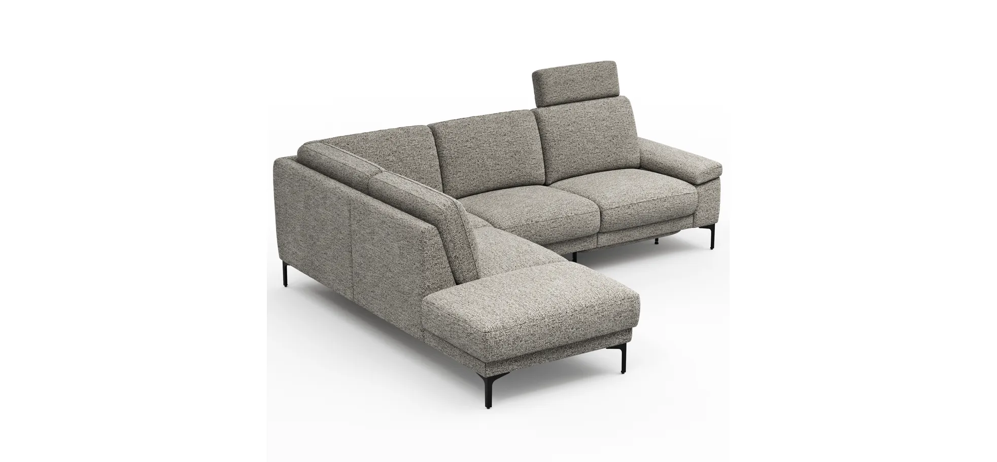 Ecksofa Matero - Ecke mit 2-Sitzer rechts inkl. Relaxfunktion motorisch und Sitzvorzug, Stoff, Graubeige