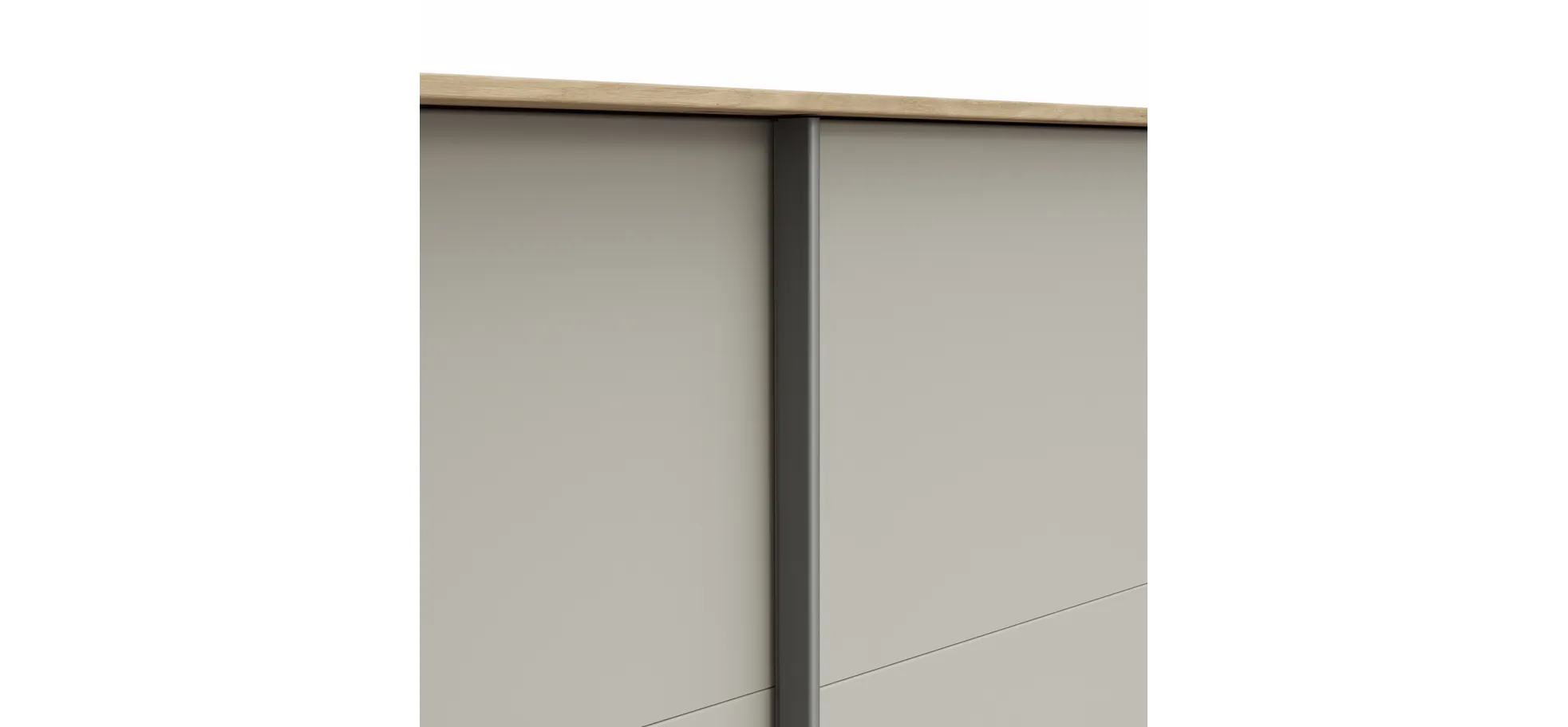 Schwebetürenschrank Viana - B ca. 218 cm, Furnier, Balkeneiche, Hellgrau