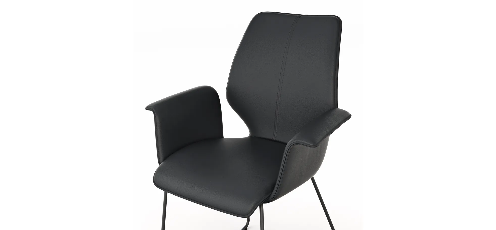 Armlehnstuhl Penthouse - Leder, Schwarz, Kufen, Anthrazit