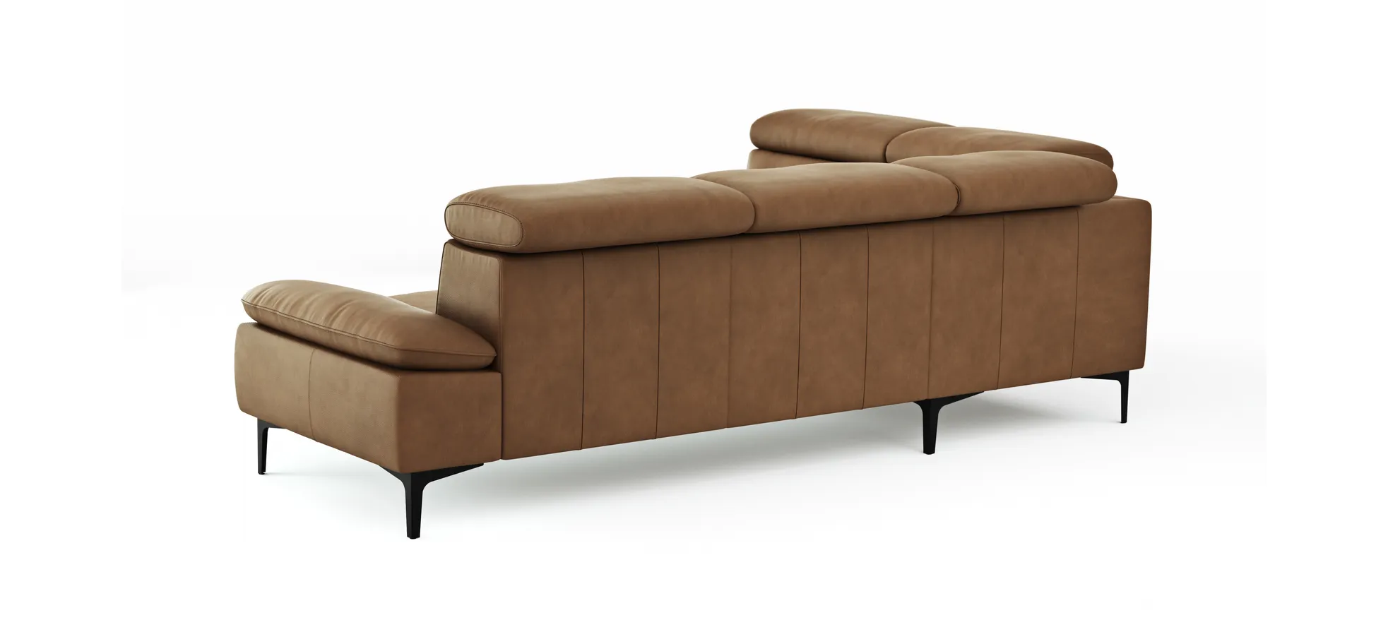 Ecksofa Felipa - Ecke links mit 2,5-Sitzer inkl. Kopfteil verstellbar, Leder, Cognac