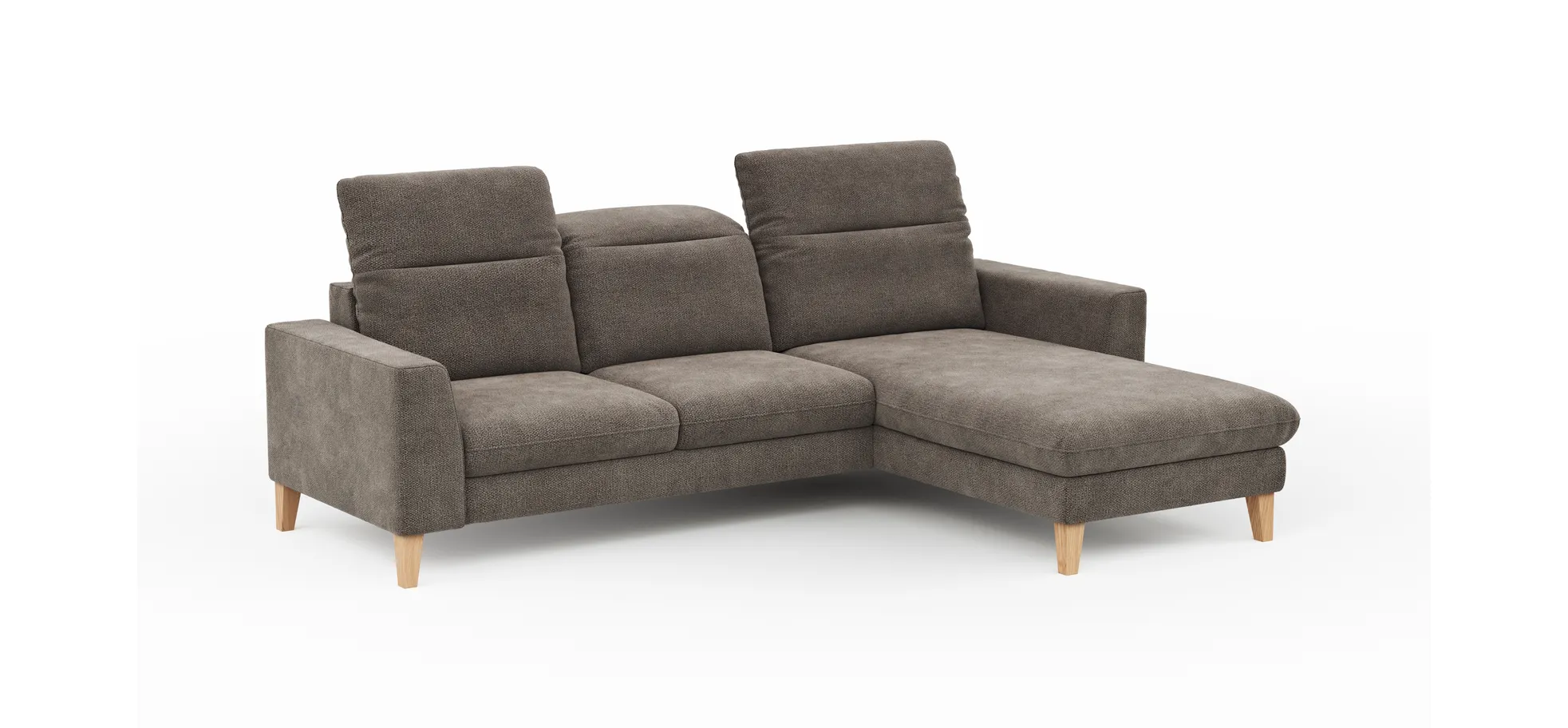 Ecksofa Alegria Plus - 2,5-Sitzer mit Longchair rechts inkl. Kopfteil verstellbar, Stoff, Nougat