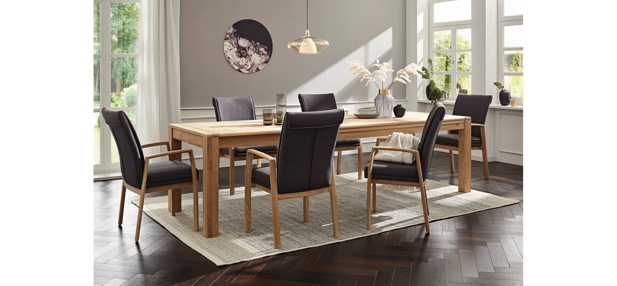 Esstisch 5000 - ausziehbar, LB ca. 180x90 cm, Eiche massiv, Bianco 109781
