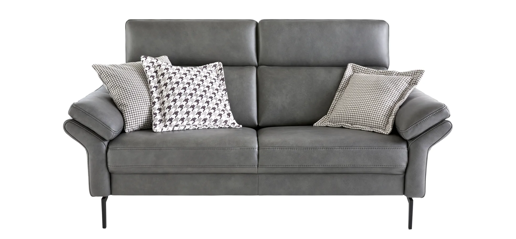 Sofa Atella - 2,5-Sitzer, inklusive Kopfteilverstellung, Leder, Anthrazit