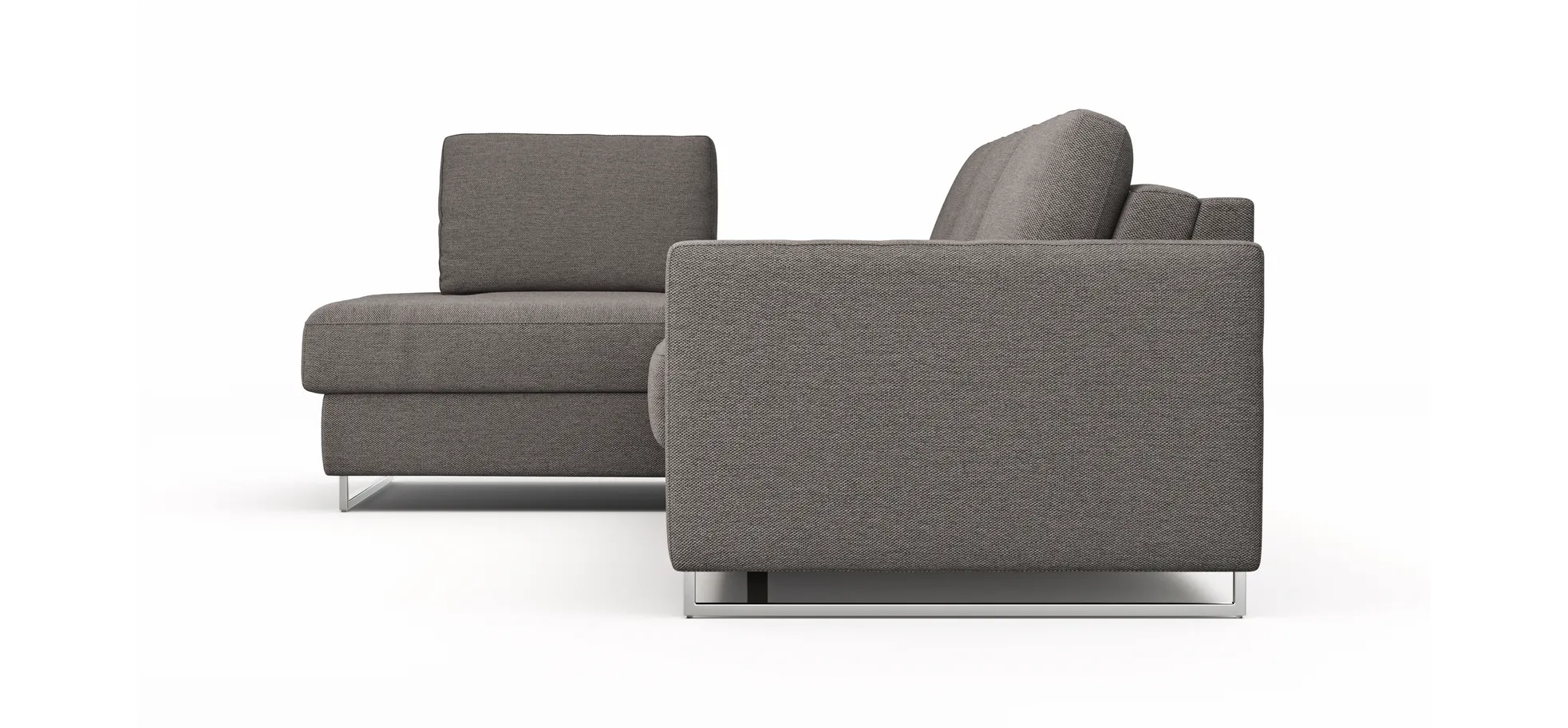 Ecksofa Nuoro - Longchair links mit 2-Sitzer inkl. Schlaffunktion und Bettkasten, Stoff, Grau