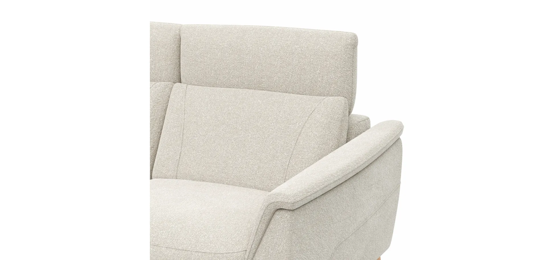 Ecksofa Nevin - Longchair links mit 2-Sitzer rechts, inkl. Relaxfunktion (motorisch) und Kopfpolsterverstellung, Stoff, Weiß