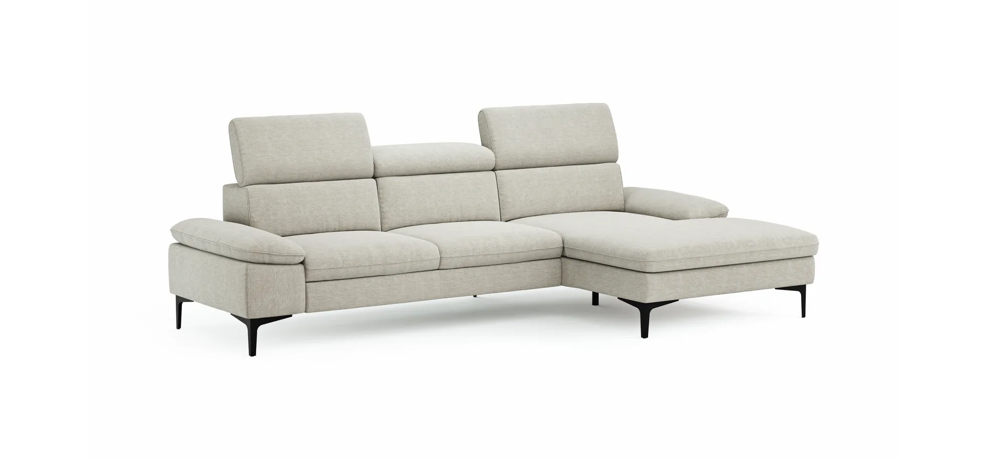 Ecksofa Felipa - 2,5-Sitzer mit Longchair rechts inkl. Kopfteil verstellbar, Stoff, Natur
