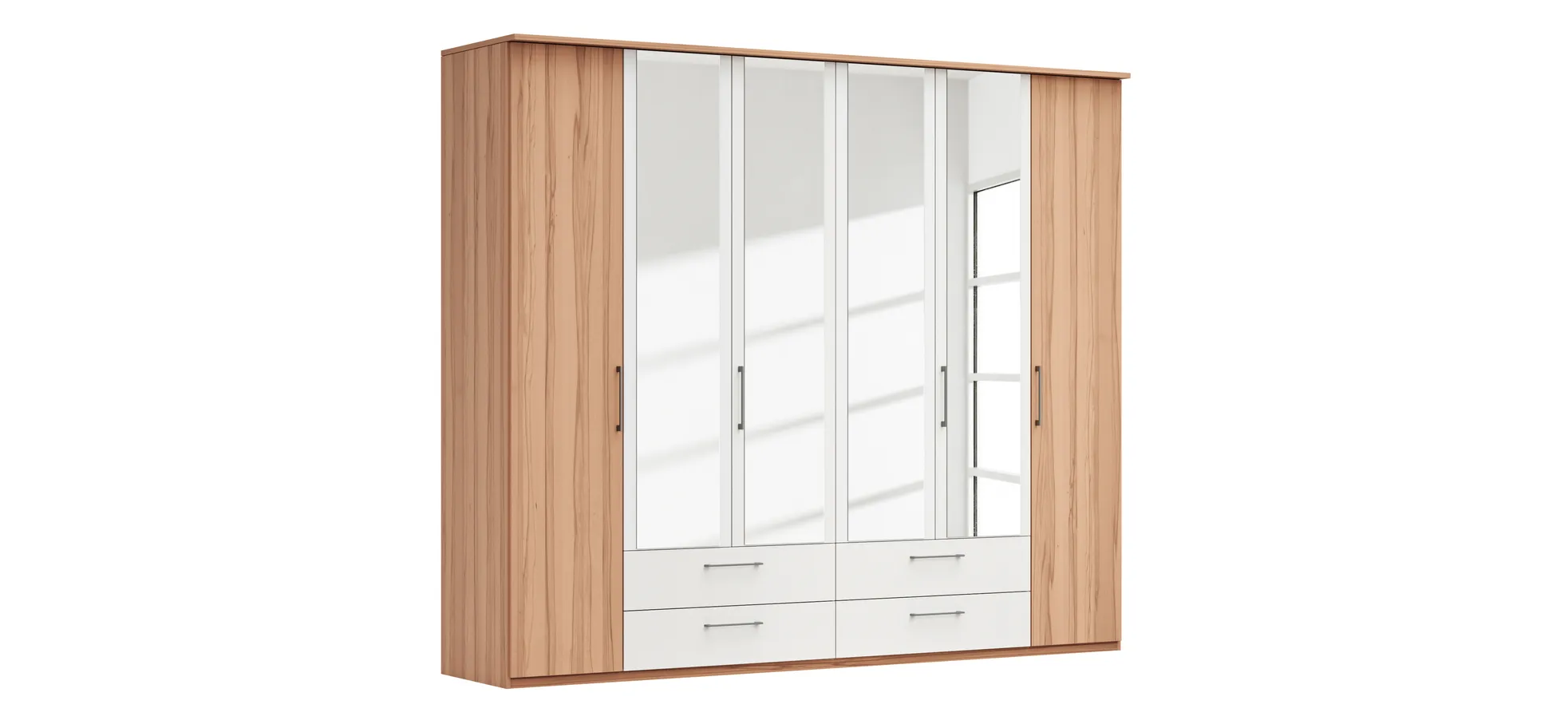 Drehtürenschrank Viana - B. ca. 270 cm, Furnier, Kernbuche, Weiß 106206