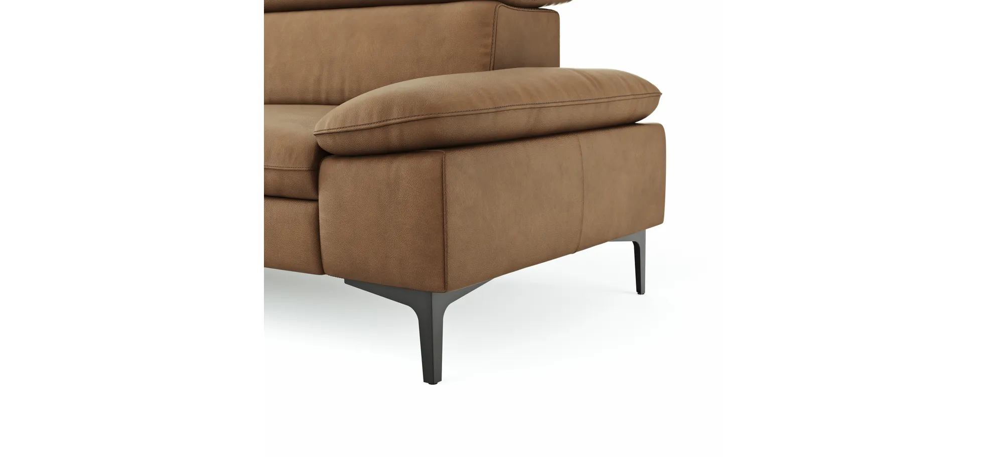 Ecksofa Felipa - Longchair links mit 2,5-Sitzer inkl. Kopfteil verstellbar, Leder, Cognac