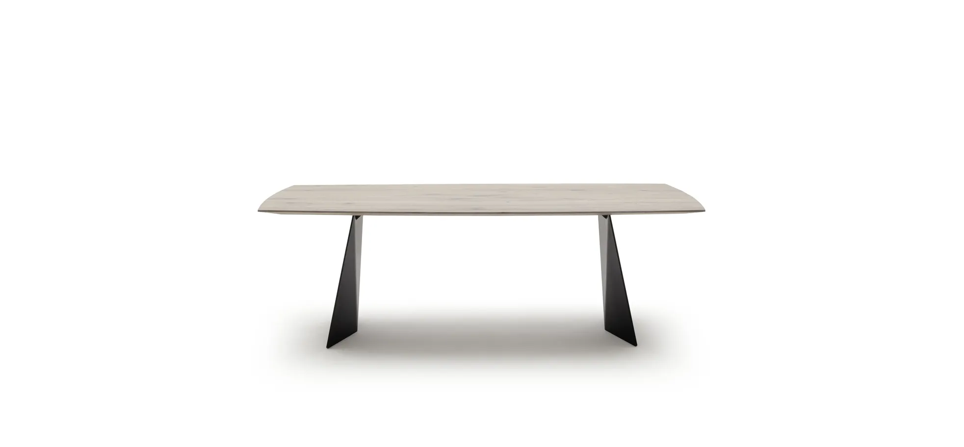 Esstisch 3100 - LB ca. 220x100 cm, Asteiche massiv, Geräuchert, Bianco, Stahlwange, Schwarz