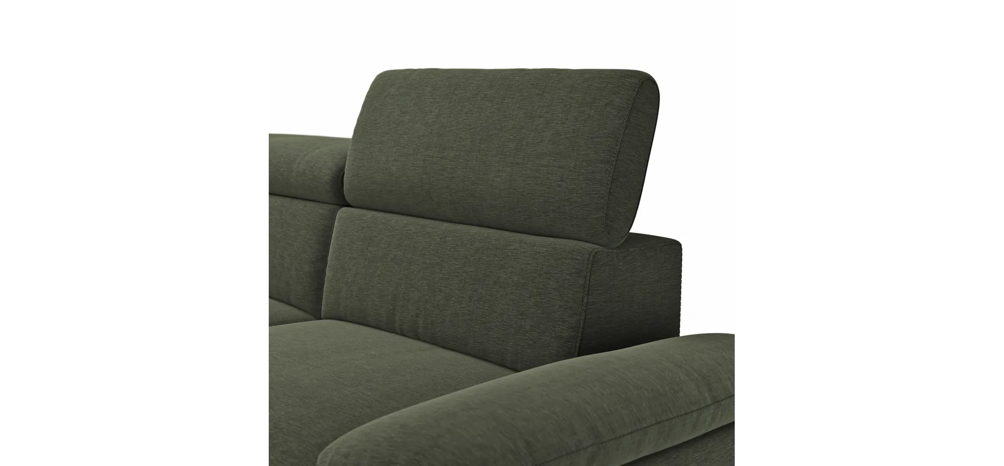 Ecksofa Felipa - Longchair links mit 2,5-Sitzer inkl. Kopfteil verstellbar, Stoff, Dunkelgrün