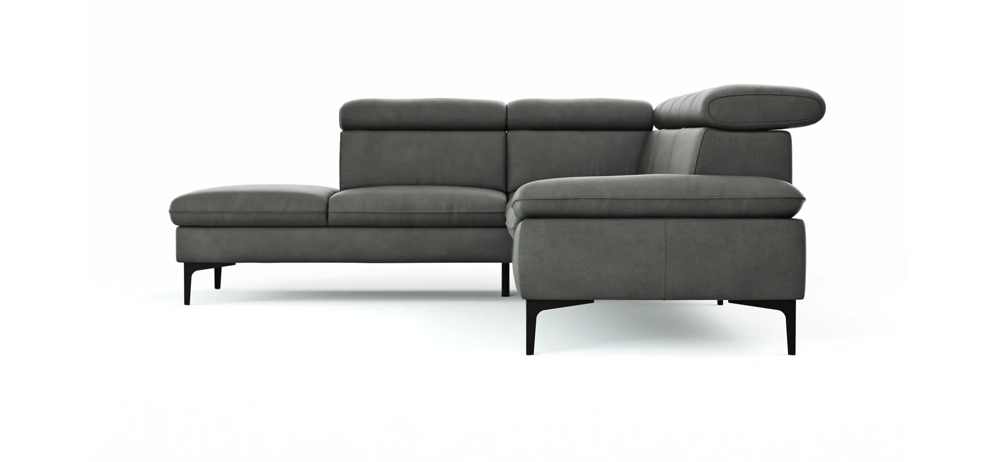 Ecksofa Felipa - Ecke links mit 2,5-Sitzer inkl. Kopfteil verstellbar, Leder, Grau