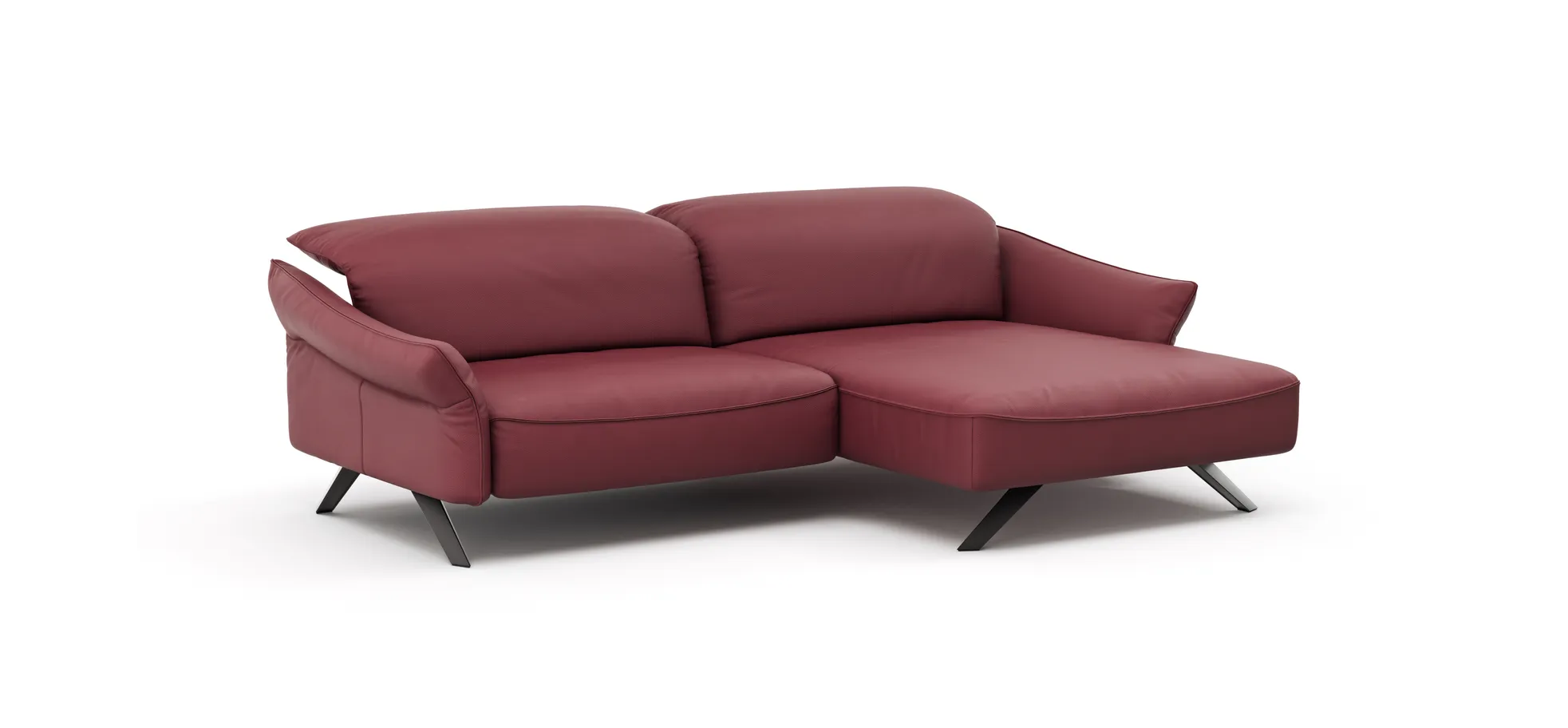 Ecksofa Bormio - 1,5-Sitzer, Longchair rechts, inkl. Kopfteilverstellung, Leder, Weinrot