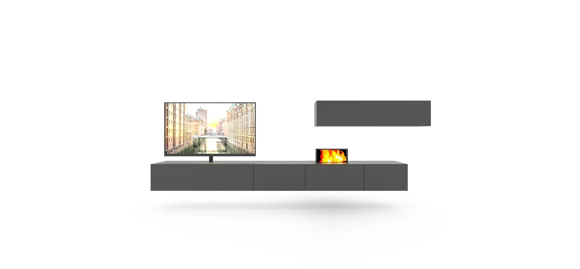 Wohnwand 3900 - inklusive Kamin und TV-Halterung, Lack, Schiefergrau 129540