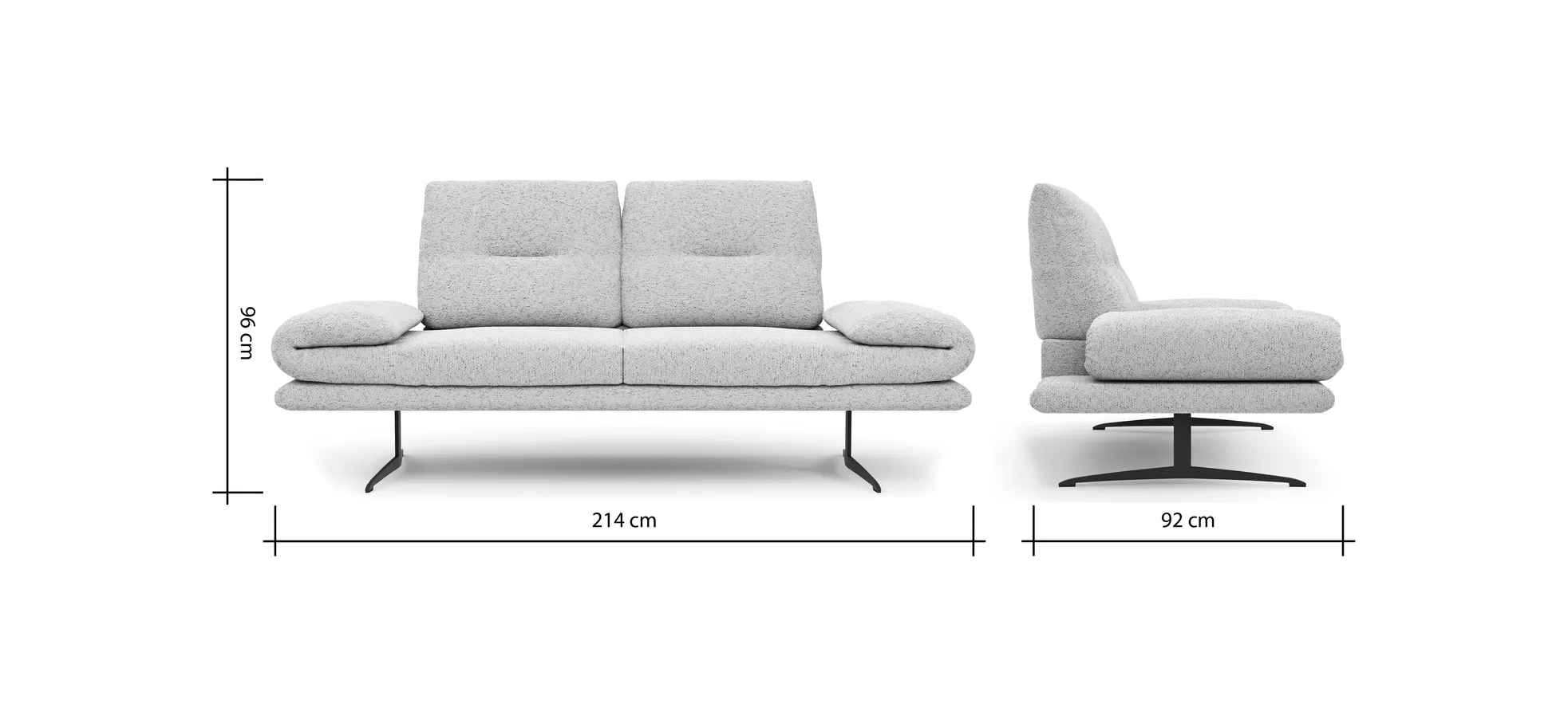 Sofa Lucero 2.0 - 2-Sitzer inkl. Drehsitz, Rollout-Armlehne und Sitztiefe verstellbar, Stoff, Offwhite