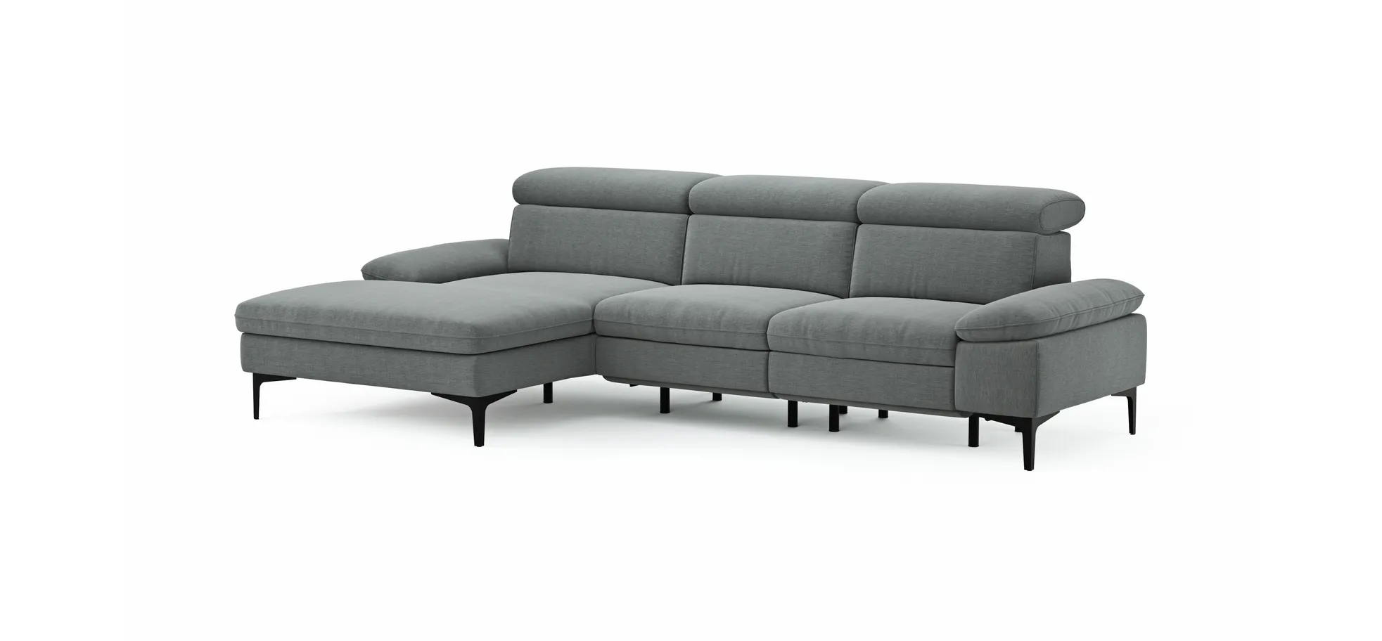 Ecksofa Felipa - Longchair links mit 2,5-Sitzer inkl. Armlehne verstellbar und Rückenlehne/Sitztiefe verstellbar (motorisch), Stoff, Grau