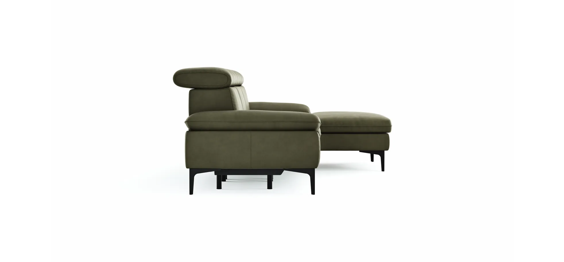 Ecksofa Felipa - 2,5-Sitzer mit Longchair rechts inkl. Armlehne verstellbar und Rückenlehne/Sitztiefe verstellbar (motorisch), Leder, Olive