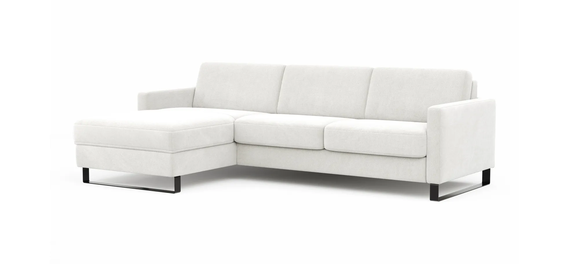 Schlafsofa Laredo - Longchair mit 2-Sitzer rechts inkl. Schlaffunktion mit Bettkasten, Stoff, Graubeige