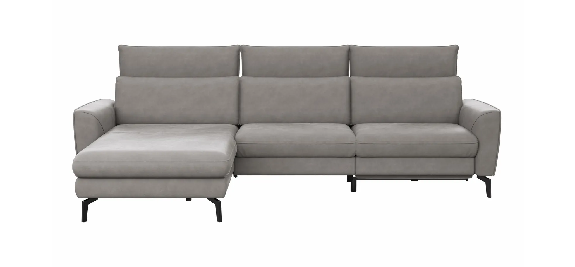 Ecksofa Avela - Longchair mit 2,5-Sitzer rechts inkl. Kopfteile, Relaxfunktion und Longchair motorisch verstellbar, Leder, Steingrau 1291430322