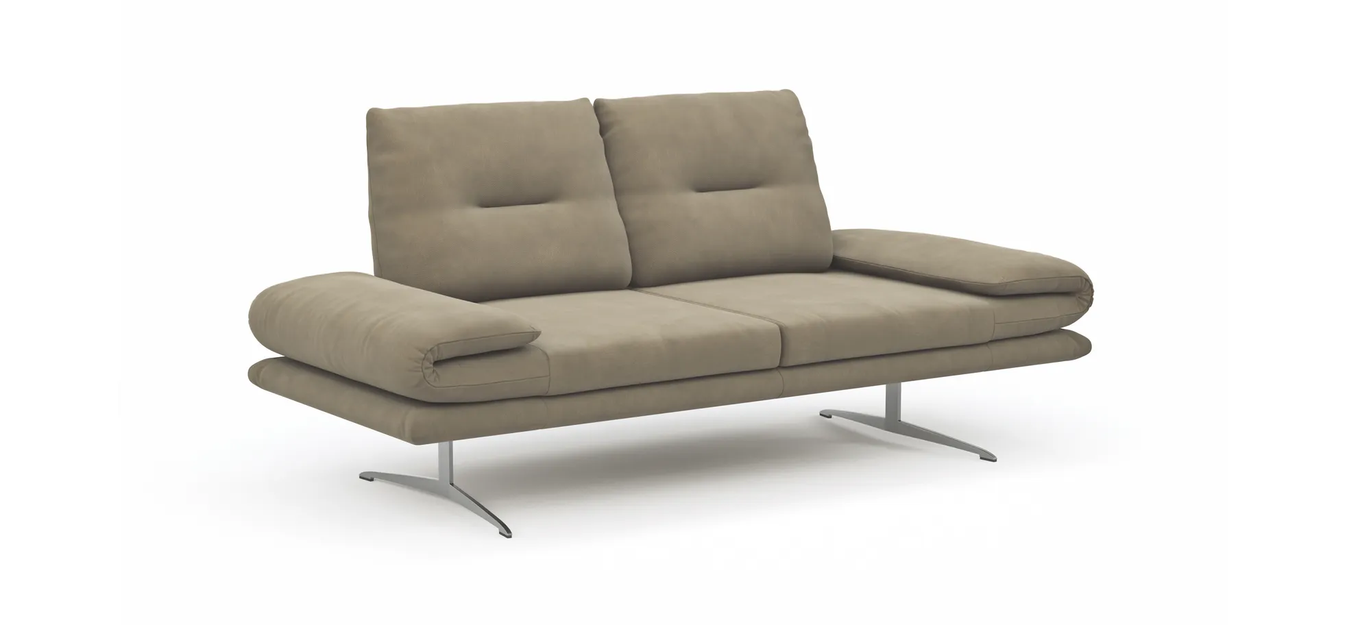 Sofa Lucero - 2,5-Sitzer inkl. Rückenlehne und Sitztiefe verstellbar, Leder, Taupe 