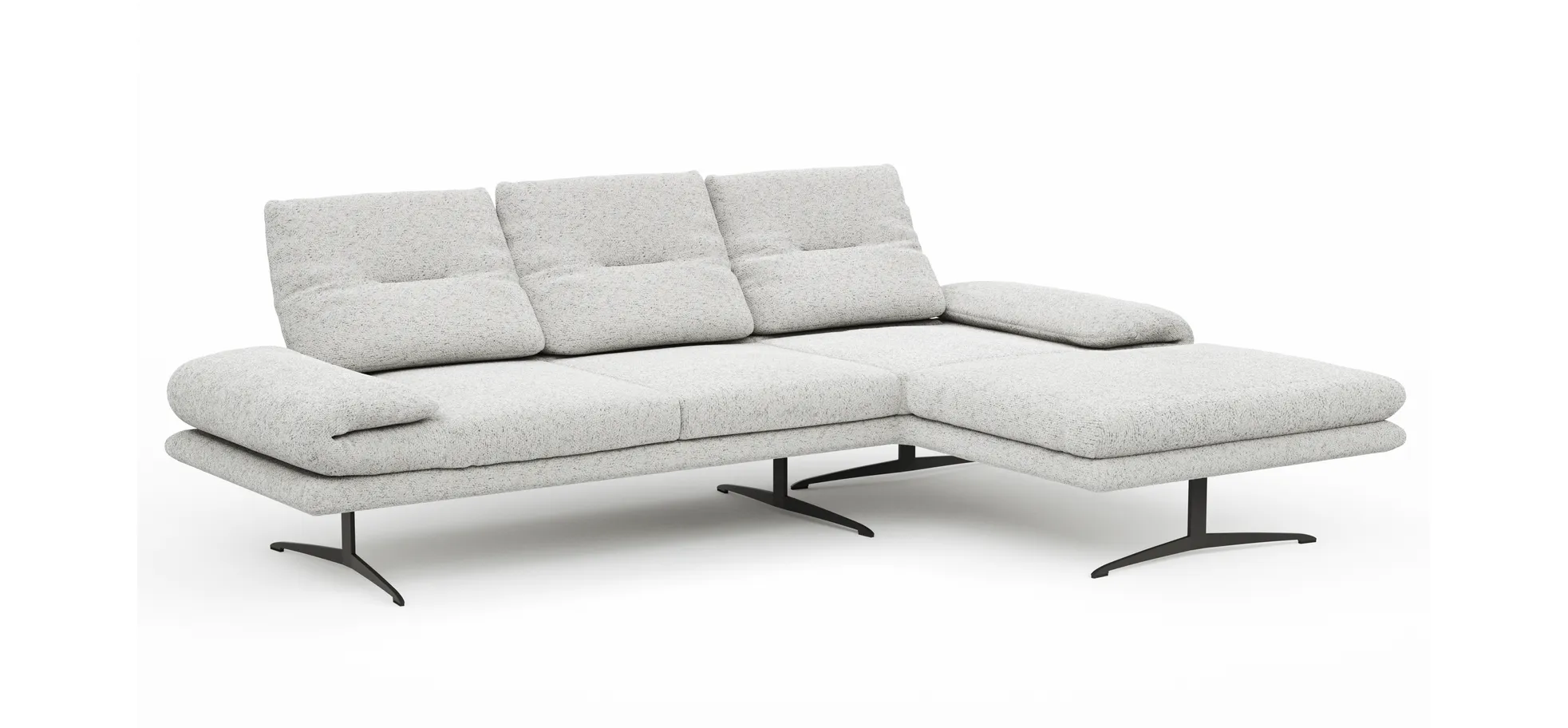 Ecksofa Lucero 2.0 - 2-Sitzer mit Longchair rechts inkl. Rückenlehne verstellbar, Stoff, Offwhite