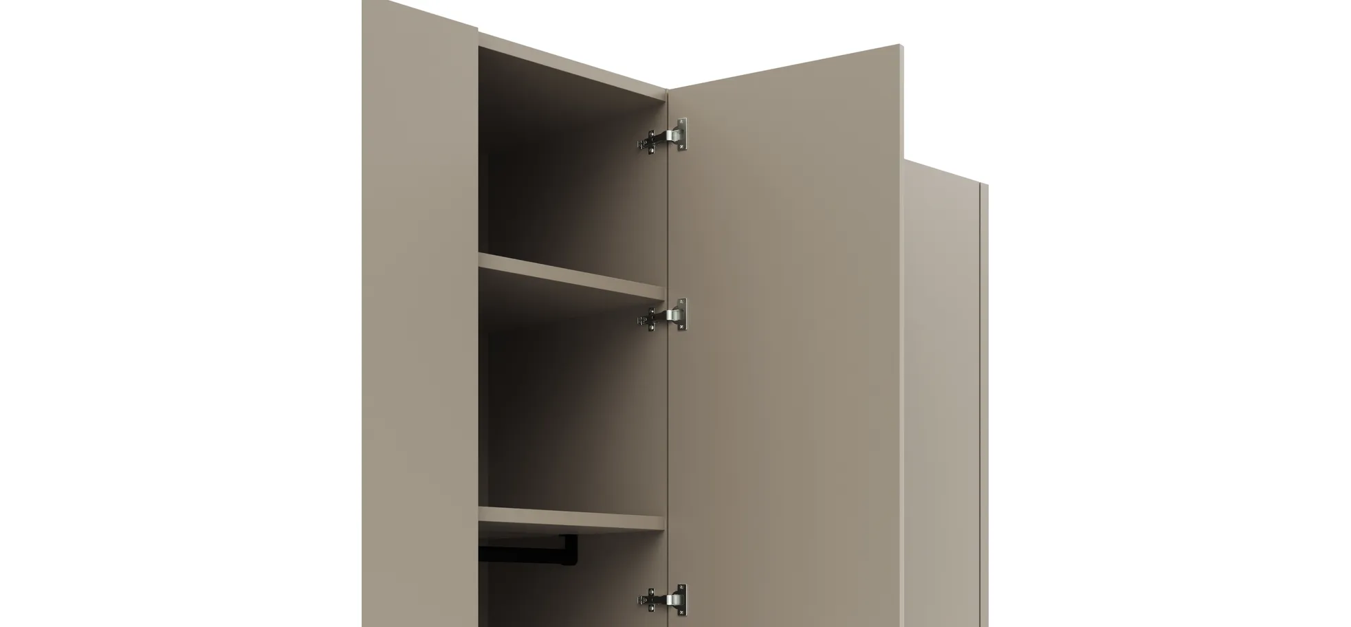 Drehtürenschrank Matera - BHT ca. 301x235x60 cm, Lack Matt, Muschelgrau, Griffe Coffee
