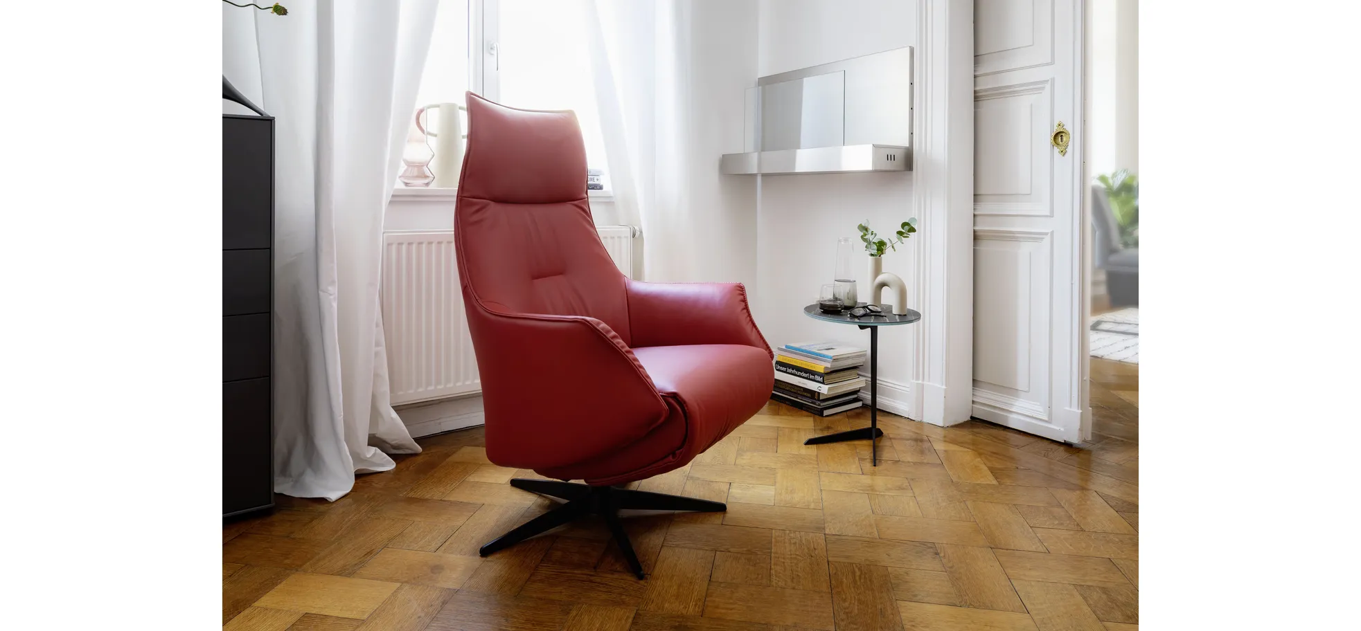 Relaxsessel Girona - Relaxfunktion (motorisch), Leder, Rot