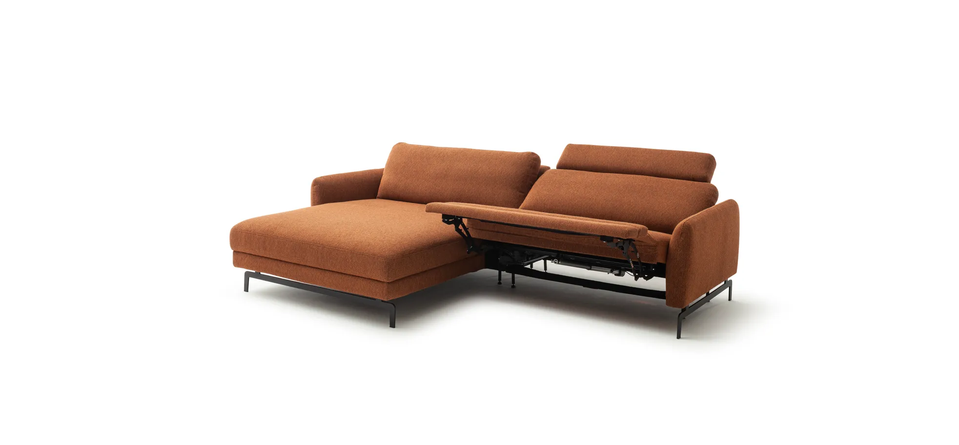 Ecksofa Enna - Longchair Links mit 1,75-Sitzer, inkl. motorischer Relaxfunktion, Stoff, Terracotta