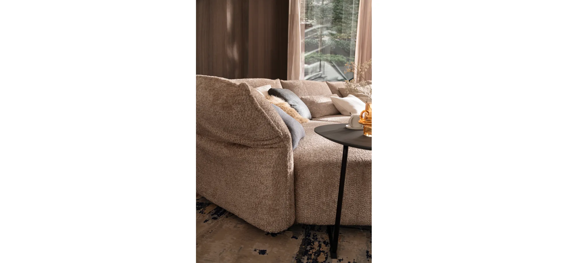 Trapezsofa Motone - Ecke links mit 2-Sitzer, Stoff, Beige