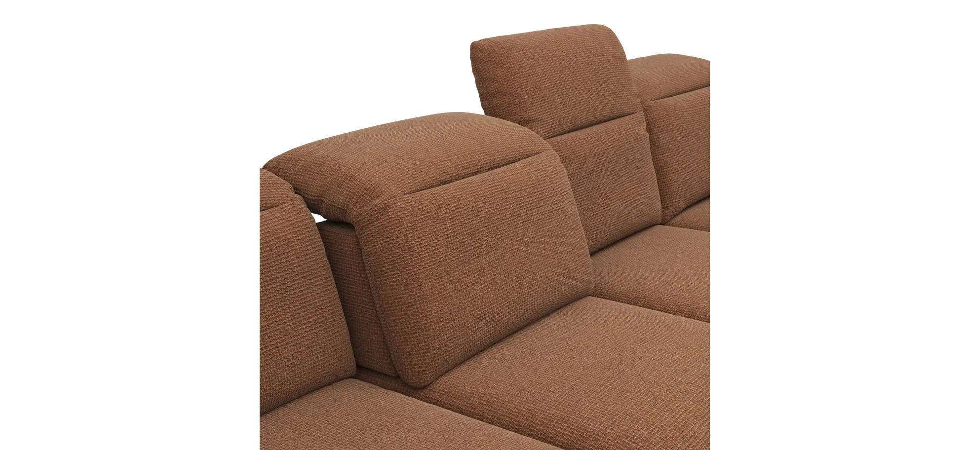 Wohnlandschaft Alegria - Longchair links mit 2,5-Sitzer und Ecke rechts inkl. Kopfteil/ Sitztiefe verstellbar, Stoff, Kurkuma