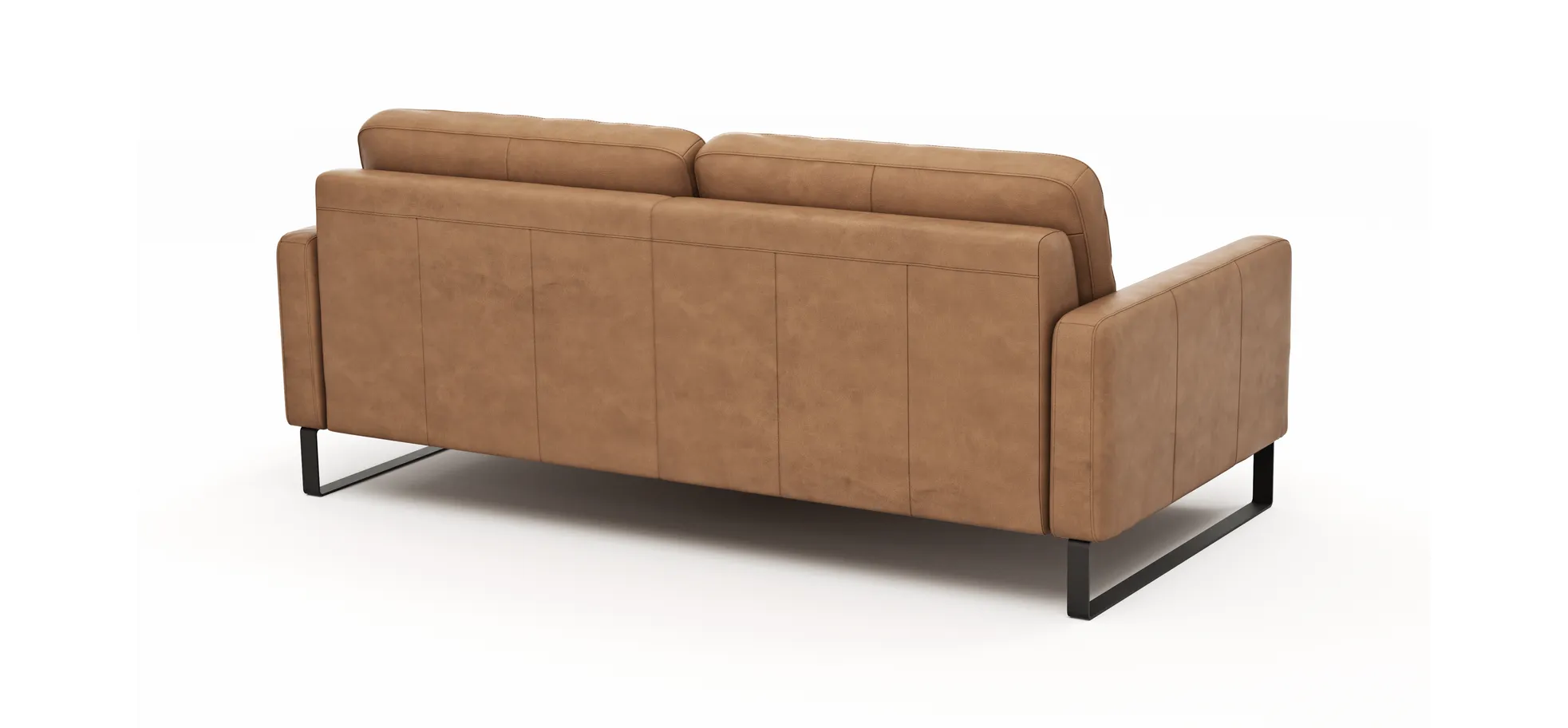 Sofa Enna - 3,5-Sitzer, Armlehne A, Leder, Cognac, Kufe, Schwarz